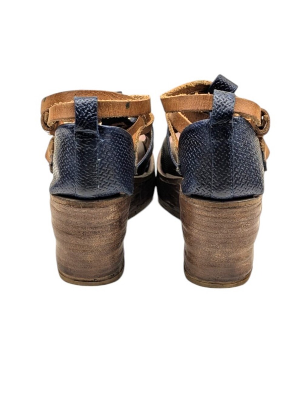 A.S.98 Nino Leather Platform Wedge Sandals Navy Ankle Wrap EU 40 US 9/9.5 S4114 - Picture 13 of 13